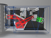 Representación en 3D del banco de Óptica Adaptativa de Gemini Norte