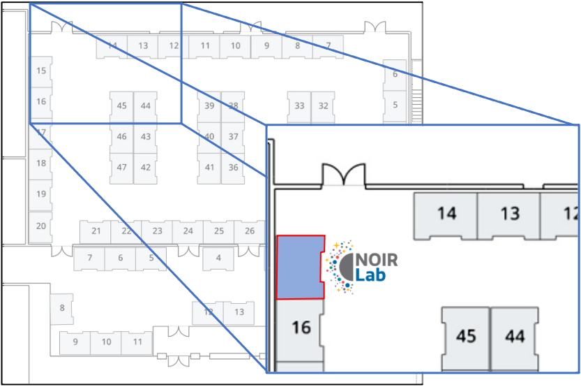 Map of the exhibit hall with the position of the NOIRLab booth.