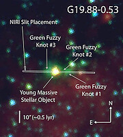 Spitzer Space Telescope G19.88-0.53 composite 3-color image