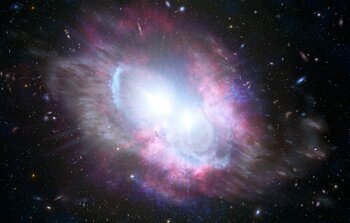 Detectan cuásares duales brillando en el centro de galaxias en fusión