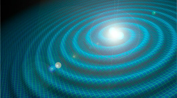 Artist's conception of gravitational wave event showing possible emission of visible light