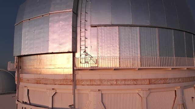 Aerial closeup of the outside of the Víctor M. Blanco 4-meter Telescope observing dome.